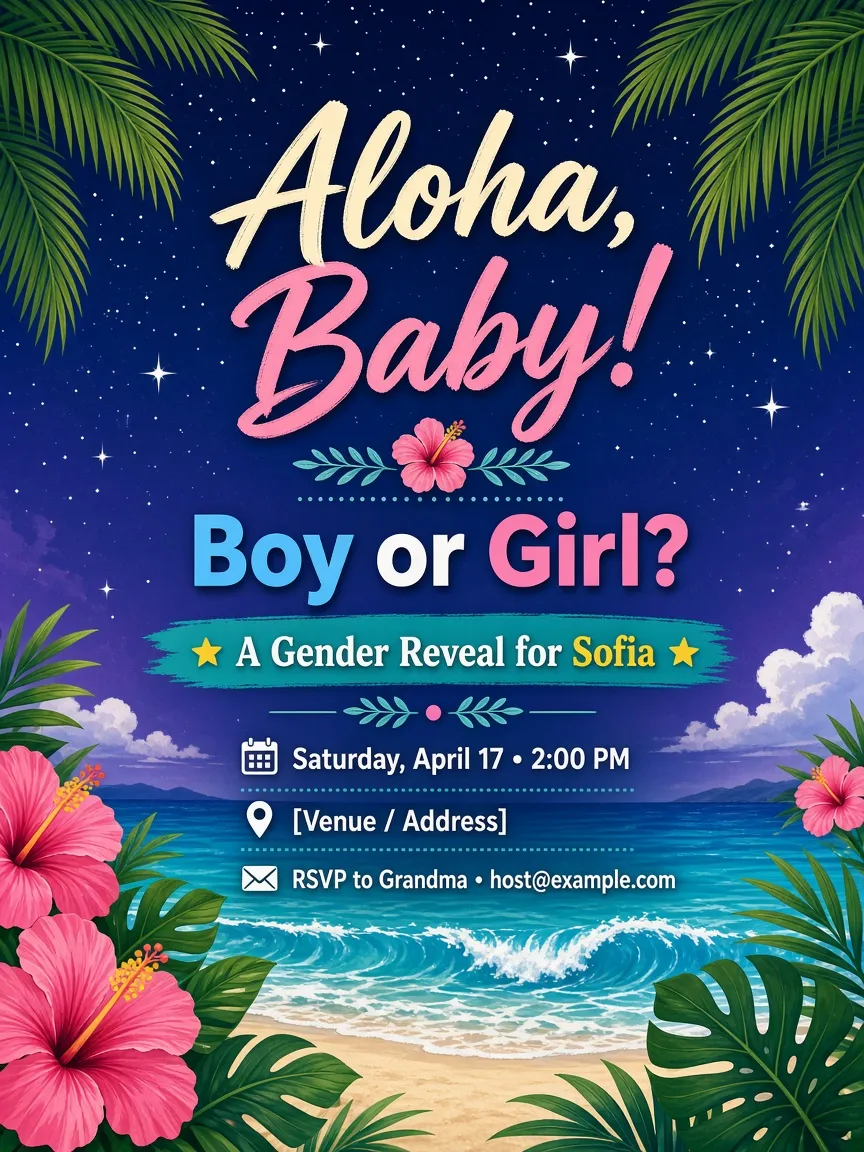 Tropical gender reveal invitation